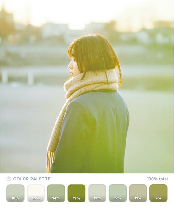 Wan 2.7 Image color palette control example with warm yellow-green fashion portrait